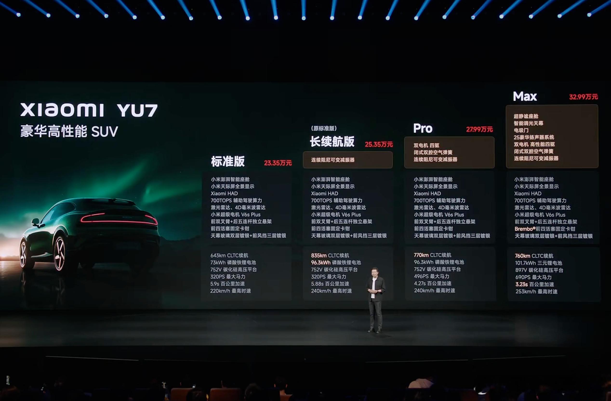 真-标准版YU7，23.35万，可以的雷军发布会上认错，说去年取消这个版本是个错