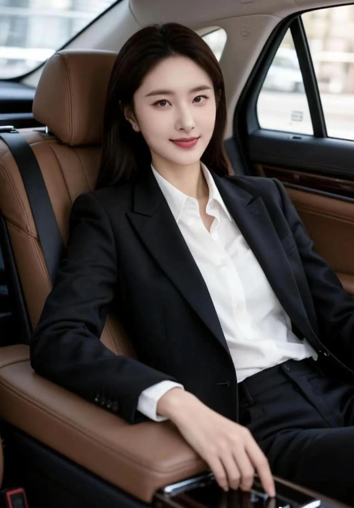 职场女强人，优雅自信，车中一瞥，尽显风采！