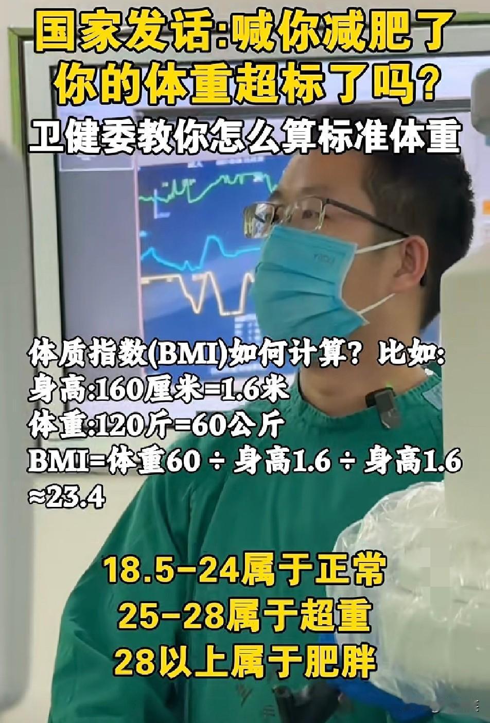 卫健委公布

标准体重算法

对照看看你达标了吗
 
很多人天天喊减肥，却不知道