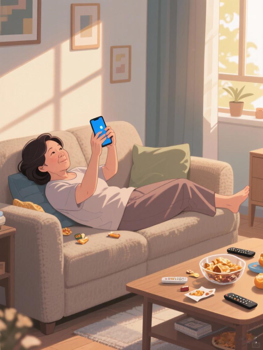 我这老伴儿啊，最近迷上了刷手机，一躺沙发上看视频就入迷。那天她在家炖鱼，锅里还放