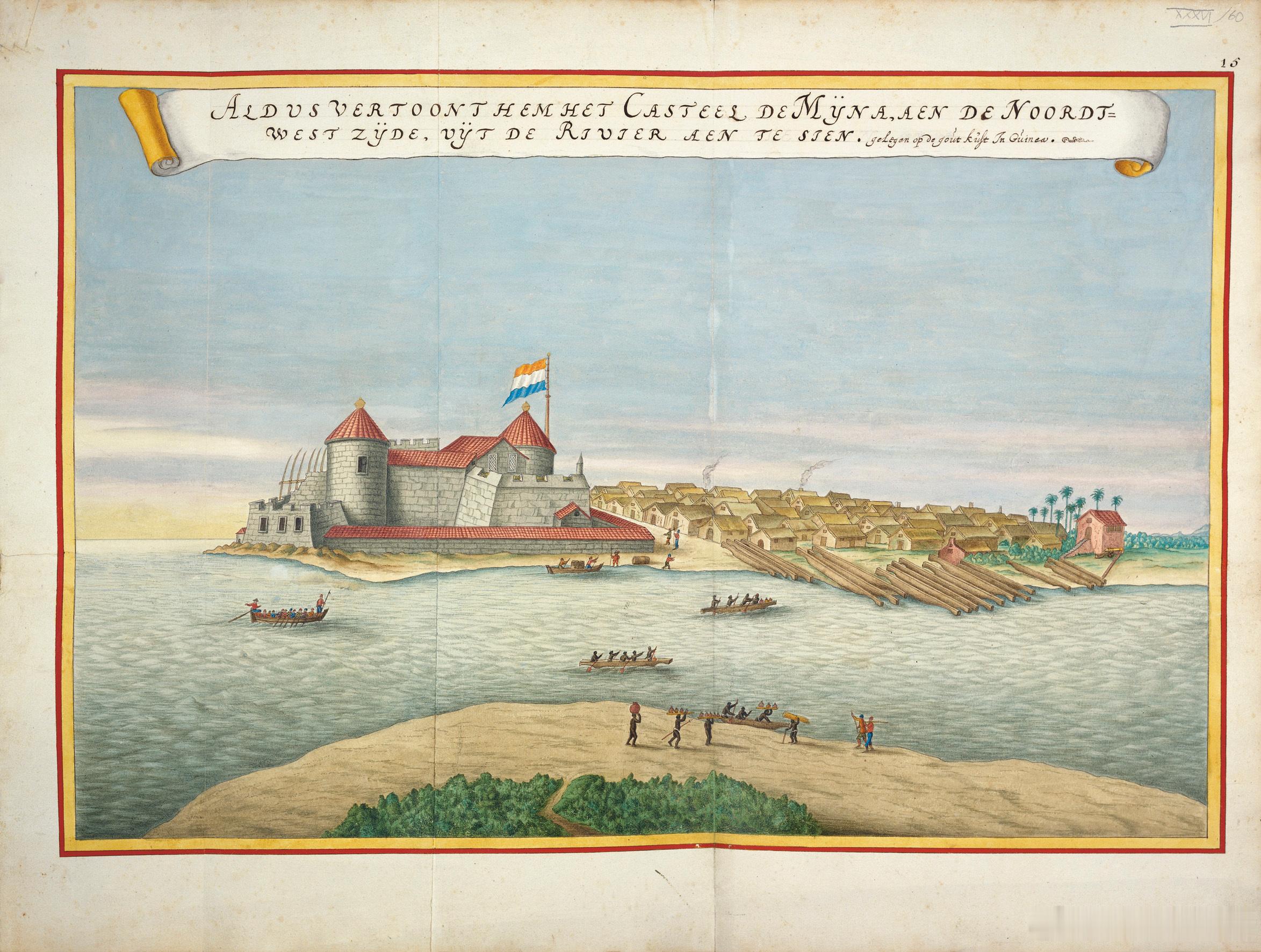 西洋历史文化鱼缸历史知识 《埃尔米纳城堡全景》，插画来自布劳-范德海姆地图集》（