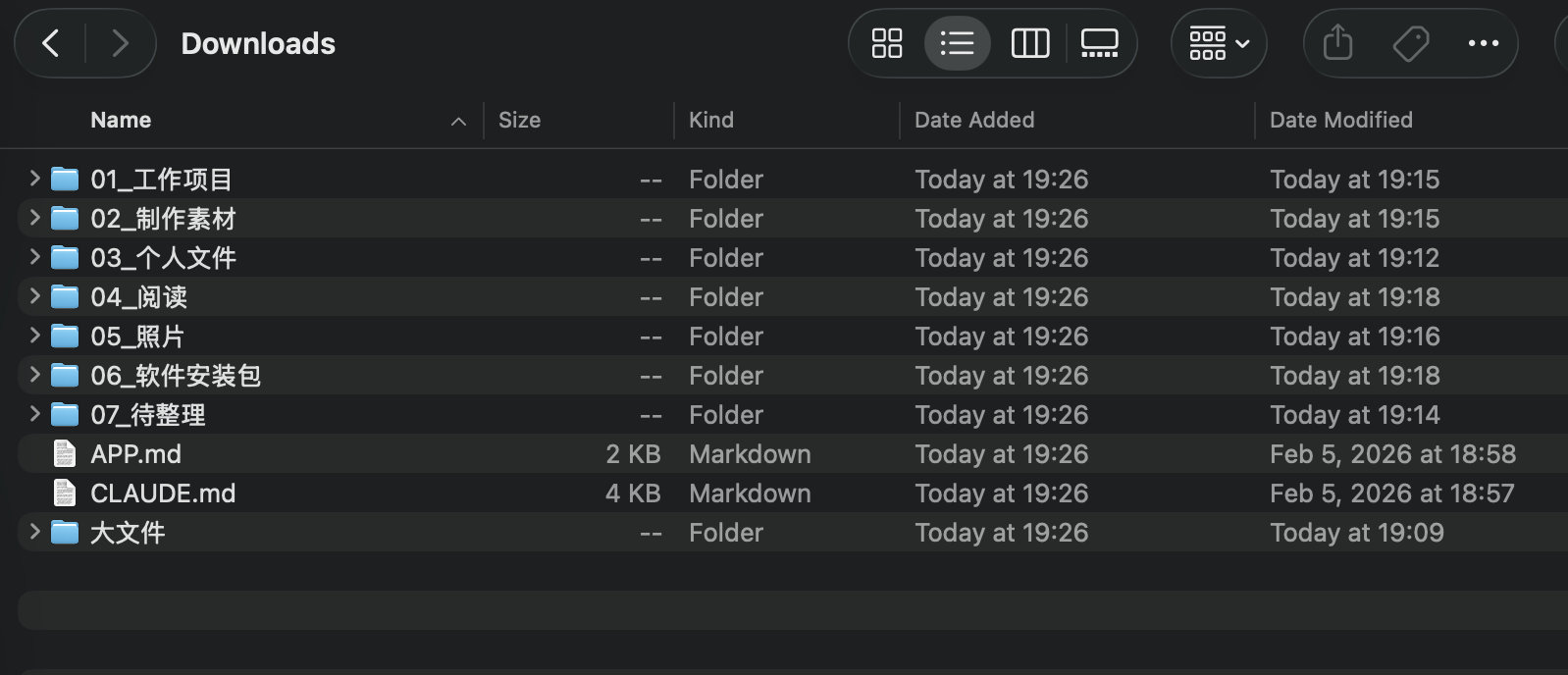 刚才让 Claude 帮忙整理了一下 Downloads 文件夹。嘎嘎快。没几分