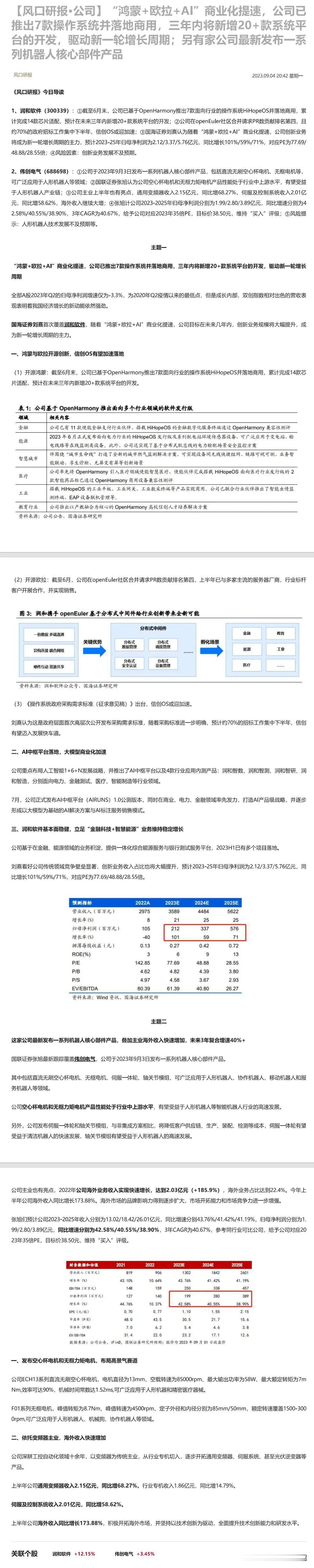 “鸿蒙+欧拉+AI”商业化提速，公司已推出7款操作系统并落地商用，三年内将新增2