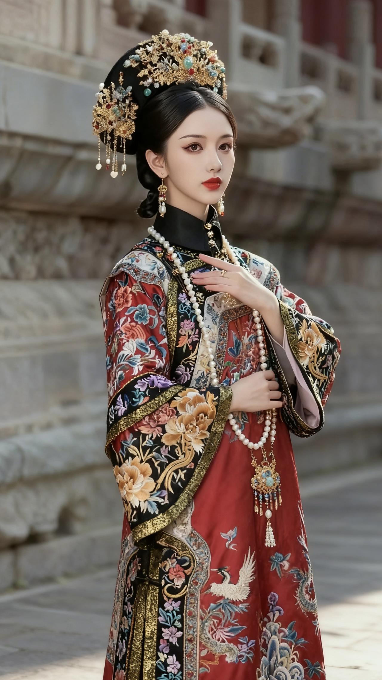 穿越时空的古典美人，一袭华美的黄色长裙，尽显皇家风范。