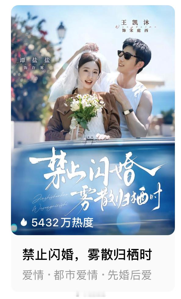 王凯沐 谭盐盐 《禁止闪婚雾散归栖时》首日热度5432昨天上线真人短剧热度第二 