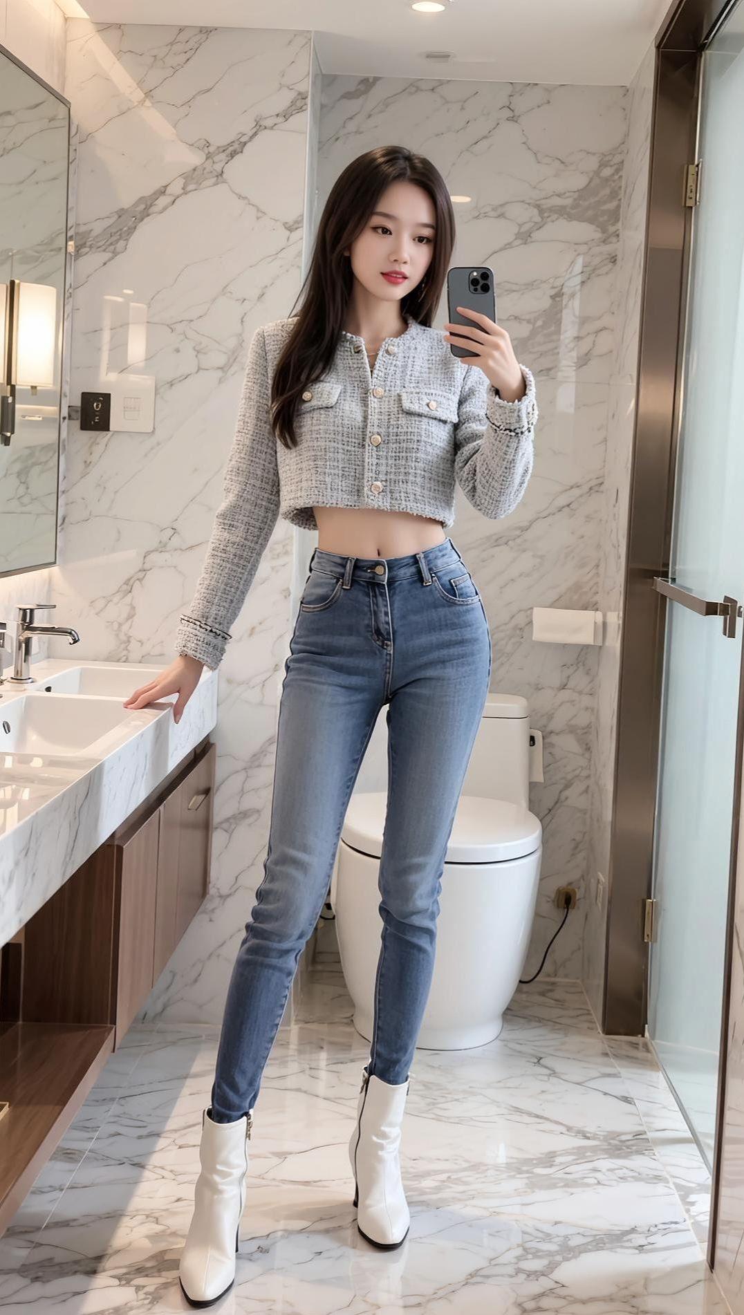 AI小香风自拍 抖音ai创作 秋冬穿搭 大长腿