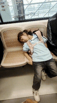 到站喽！
真辛苦，上车就睡，到站就醒，揉揉眼睛下车回家，啥也不耽误，看着就让人心