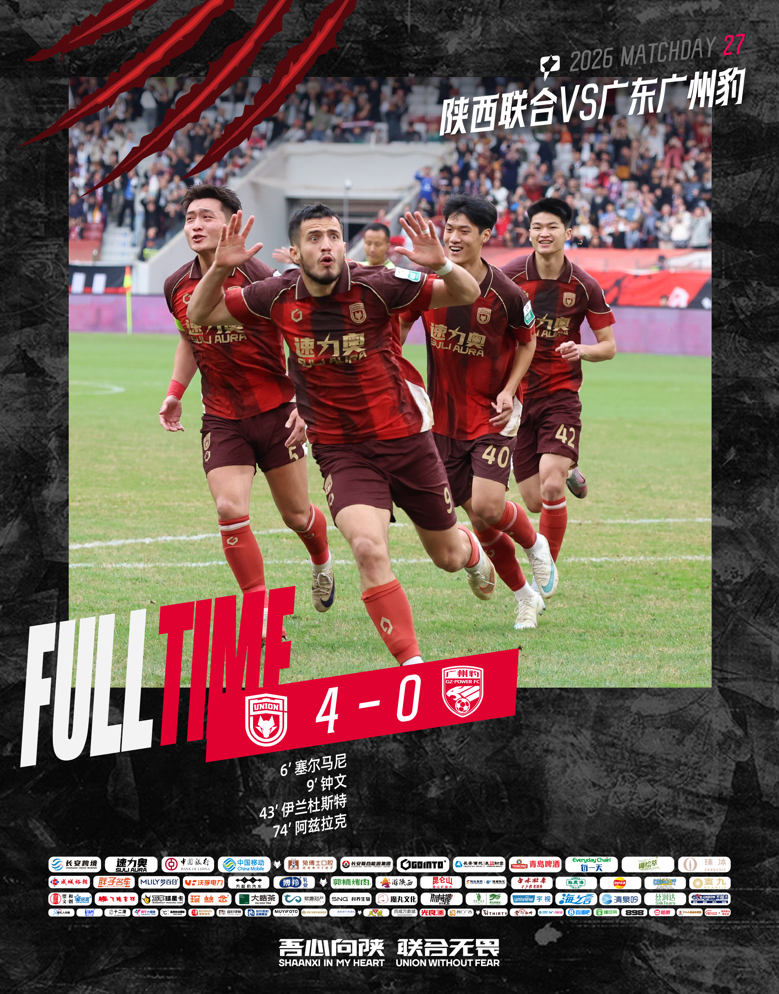 FULL TIME 🔺中甲第27轮陕西联合4:0战胜广东广州豹多点开花🔥 ➕