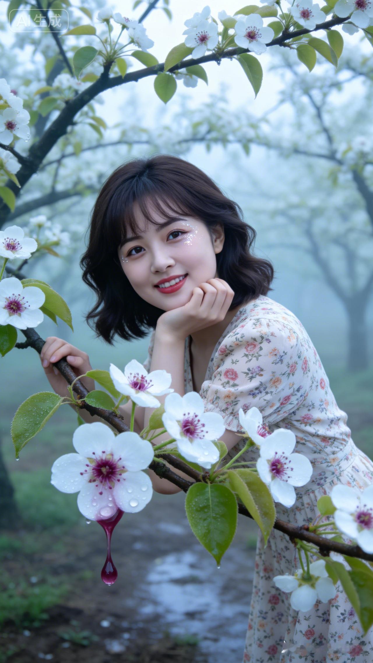 春日花海中的少女，笑靥如花，美不胜收。