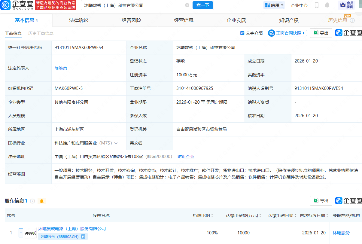 沐曦股份成立数智科技公司