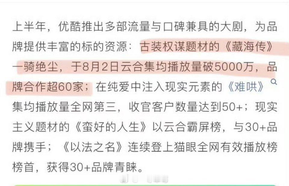 👖长视频招商白皮书提到的肖战藏海传，夸其招商一骑绝尘 ​​​