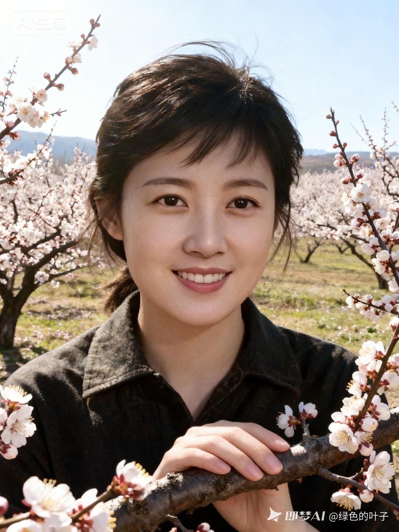 春日花海中的甜美笑容，与自然融为一体。