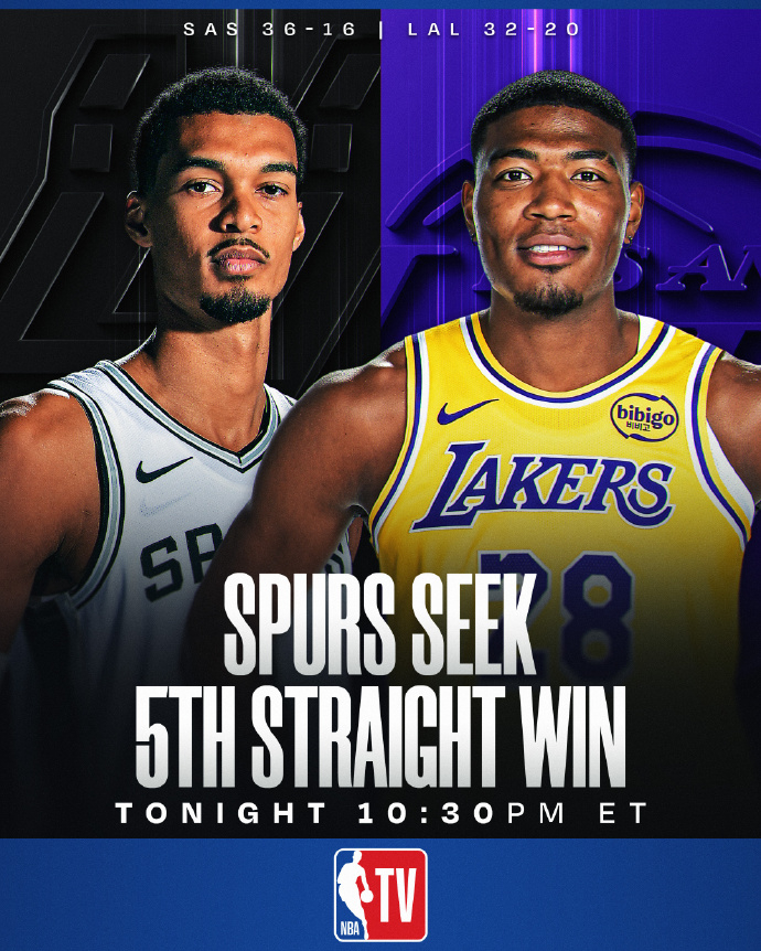 本场的最大看点文班大战村桑（挠头）马刺vs湖人湖人国度詹姆斯连续21年最佳阵容纪