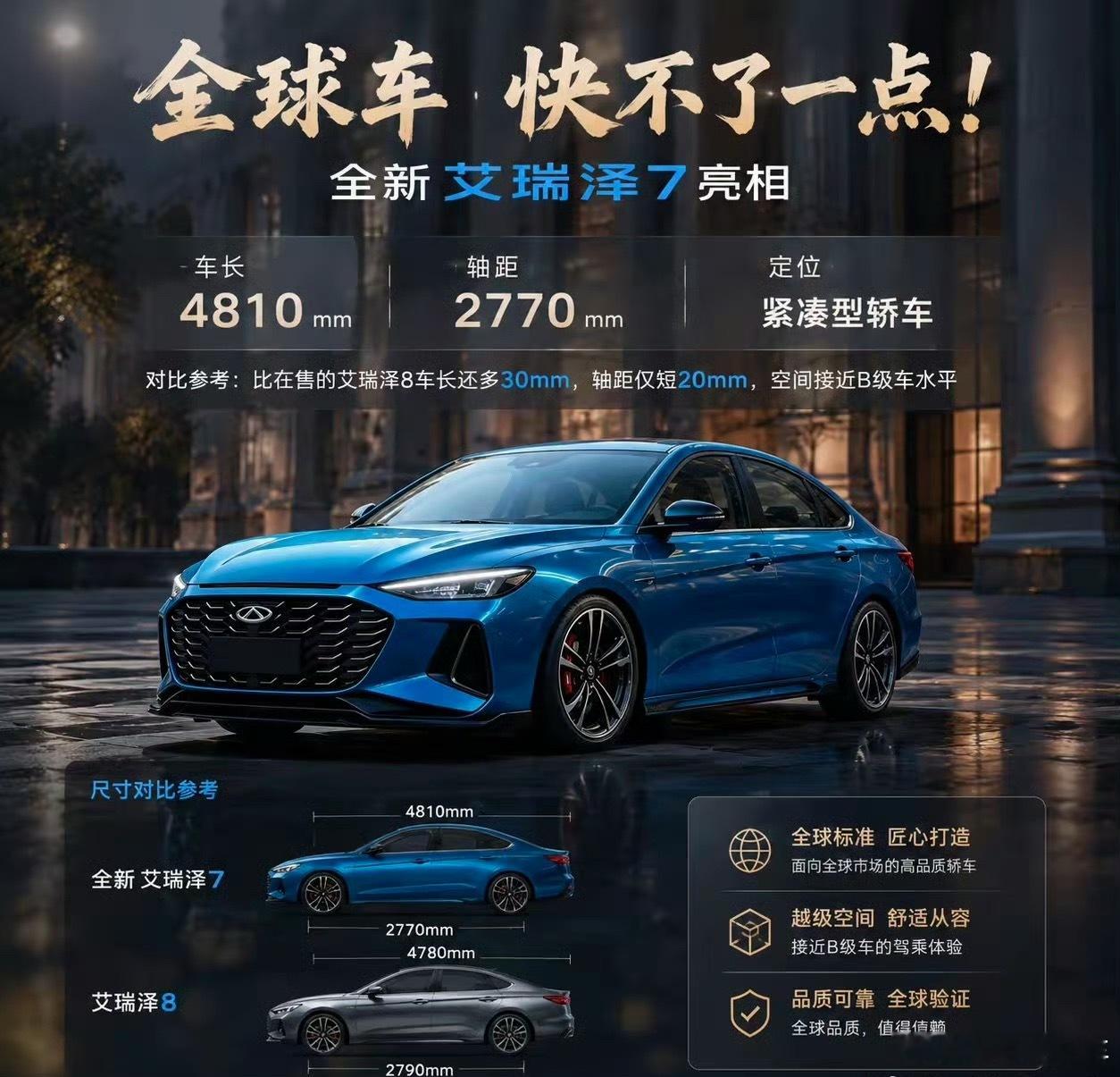 艾瑞泽7这造型可以，前脸和奥迪一样的好看，溜背特帅 ​​​