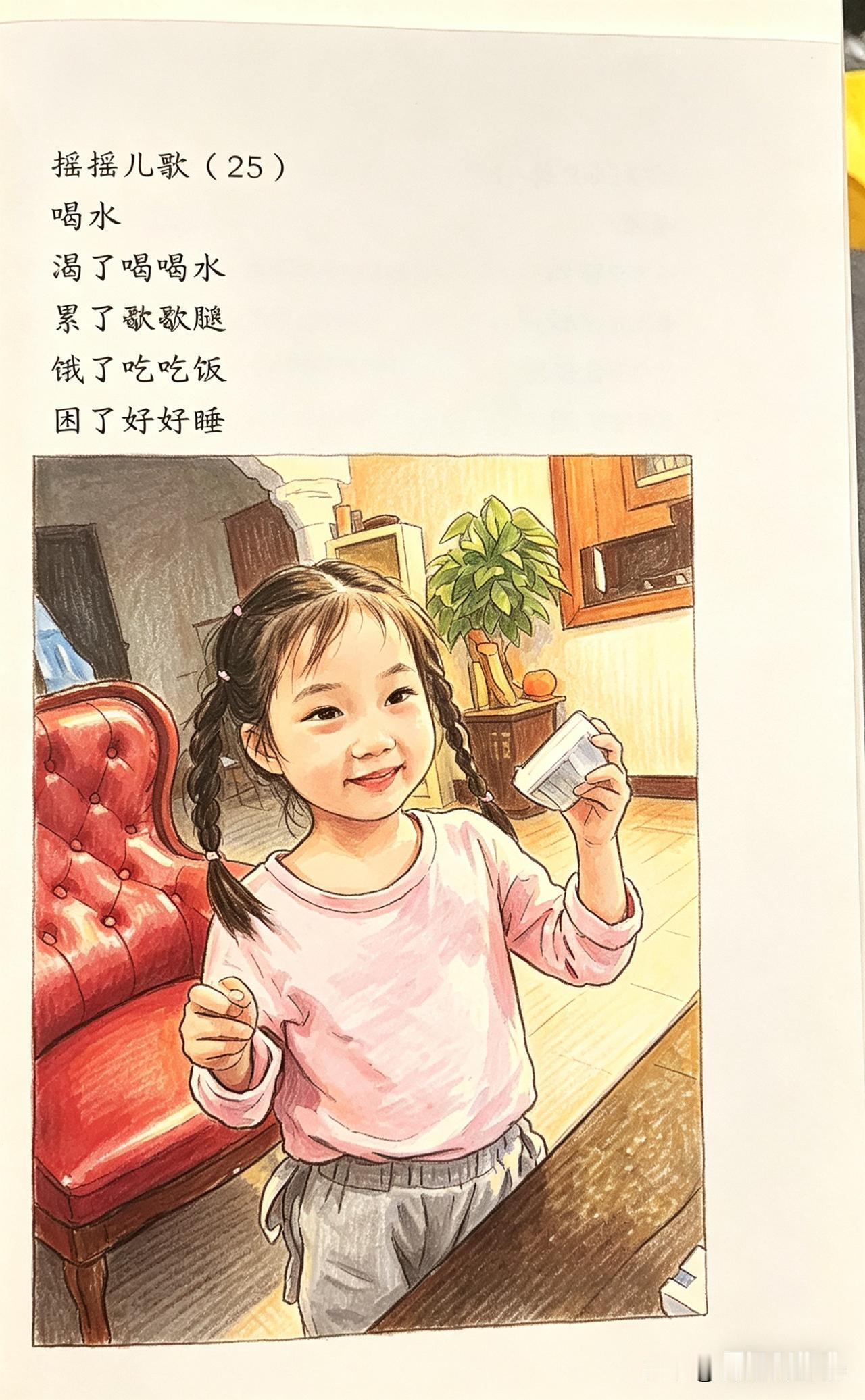 当当儿歌（25）

《喝水》

渴了喝喝水
累了歇歇腿
饿了吃吃饭
困了好好睡