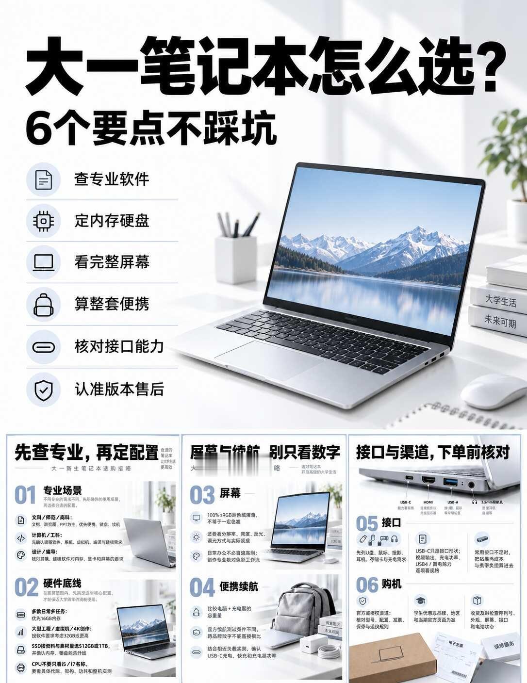 大一新生笔记本选购｜6 个要点不踩坑✨
大一买笔记本，先别急着抄配置单。真正影响