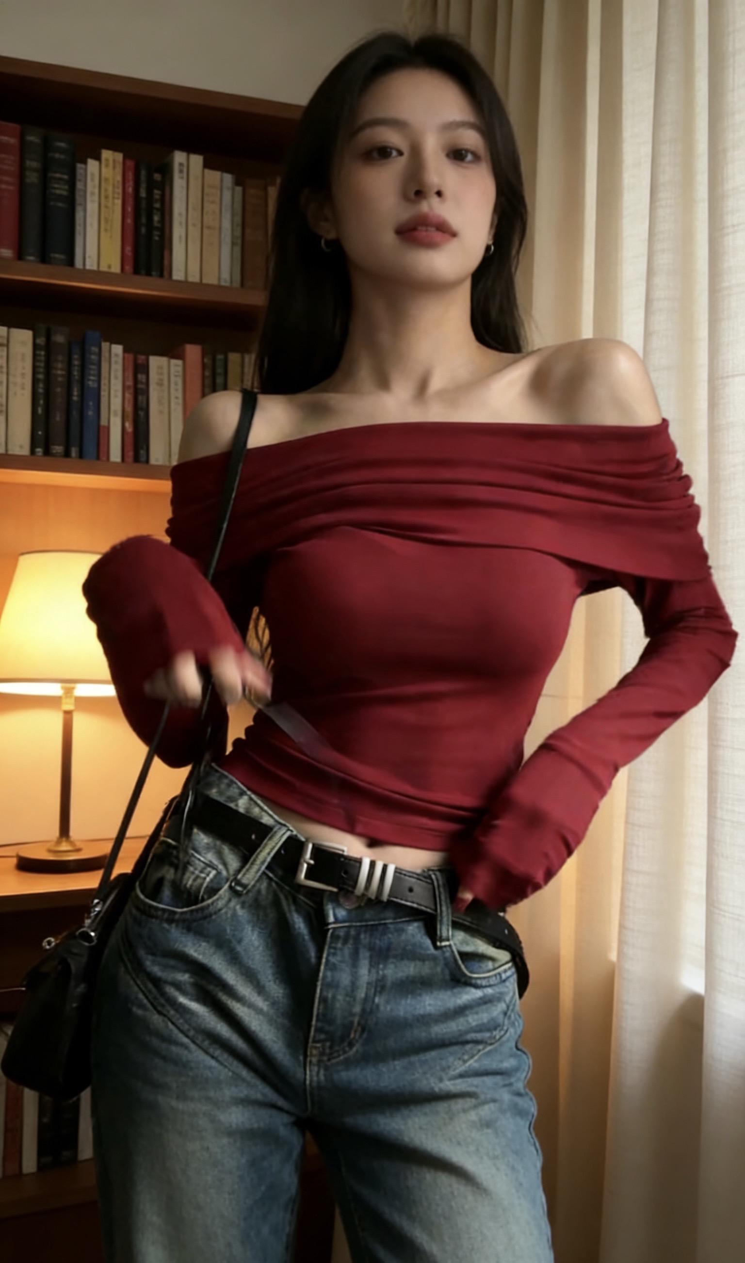 一字肩 复古穿搭 上衣 纯欲风 上衣穿搭