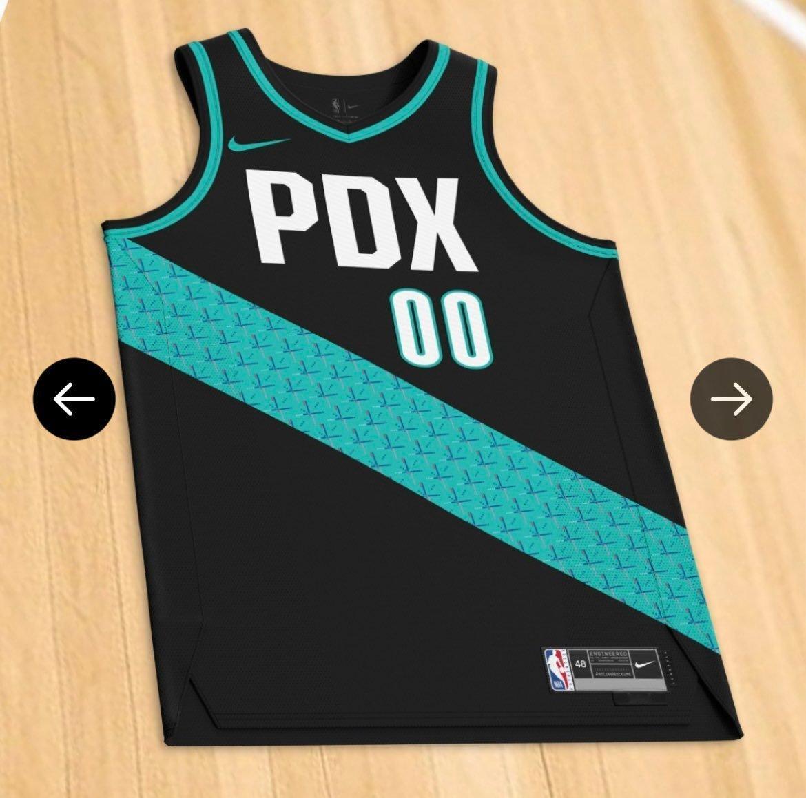 下夏季开拓者的球衣城市版还是PDX也就是以当地机场为灵感的款式黑色和白色的变化是