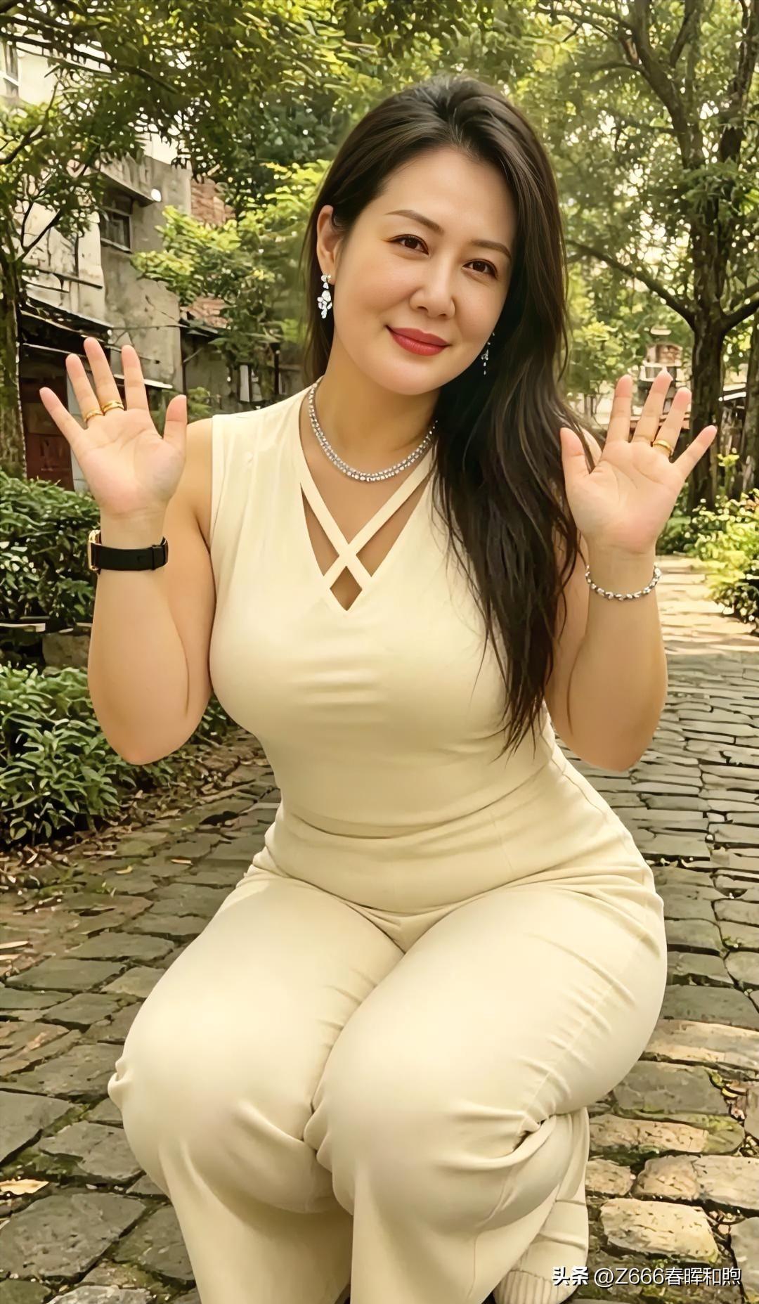 幽巷青石，佳人浅笑嫣然。珠光流转映华服，举手投足尽显雍容。岁月从不败从容，一颦一