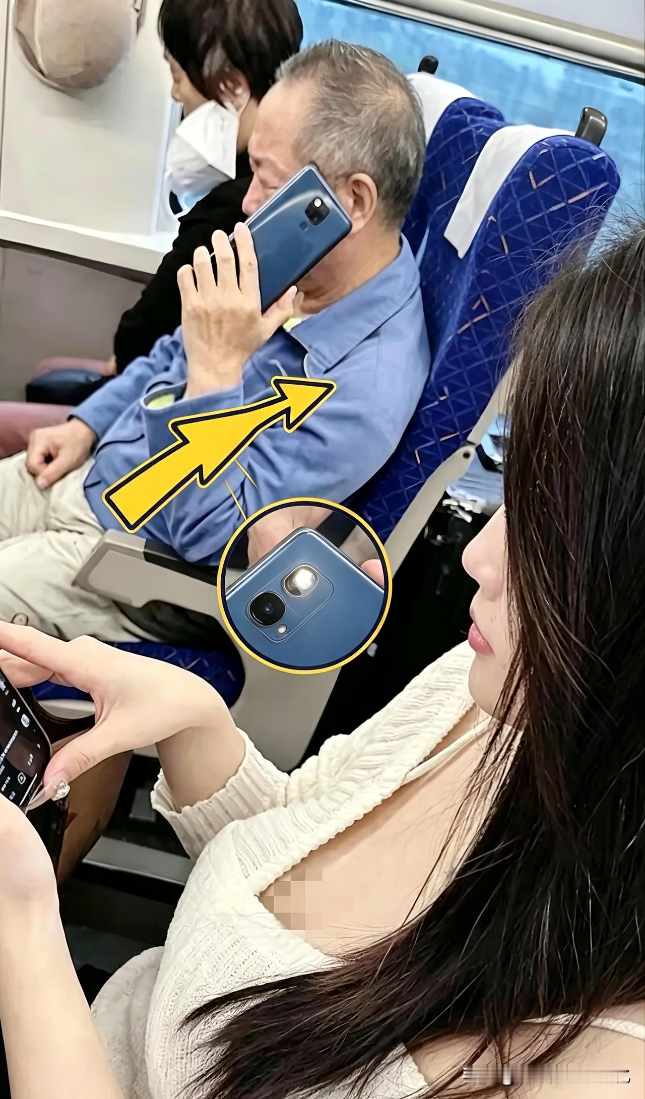 高铁大爷举着手机“打电话”，闪光灯亮得刺眼！真相曝光，全车厢都沉默了……

他举