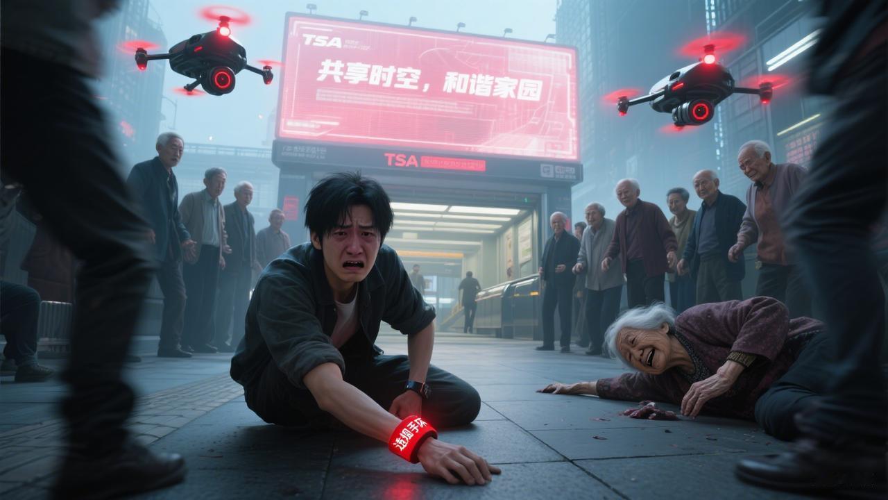 我在地铁站撞倒了一位老人，
遭「城市课表」系统重罚。
后来才知道，
那场冲突是精