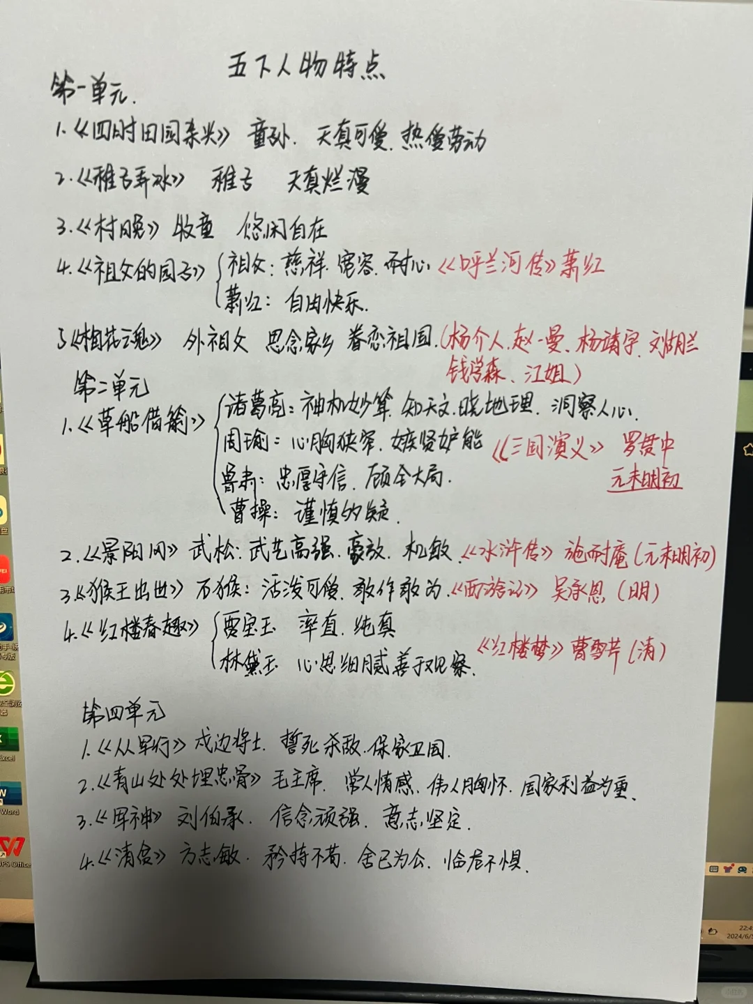 五下语文人物总结