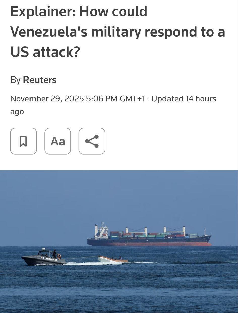 路透社报道称，委内瑞拉当局考虑采取类似伊拉克的游击战以抵抗美国的军事侵略。 ​​