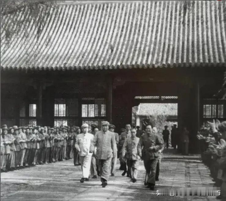 主席和将帅们先迈的都是左脚！当年，毛主席带着将领们进驻中南海，前方带队的主席身形