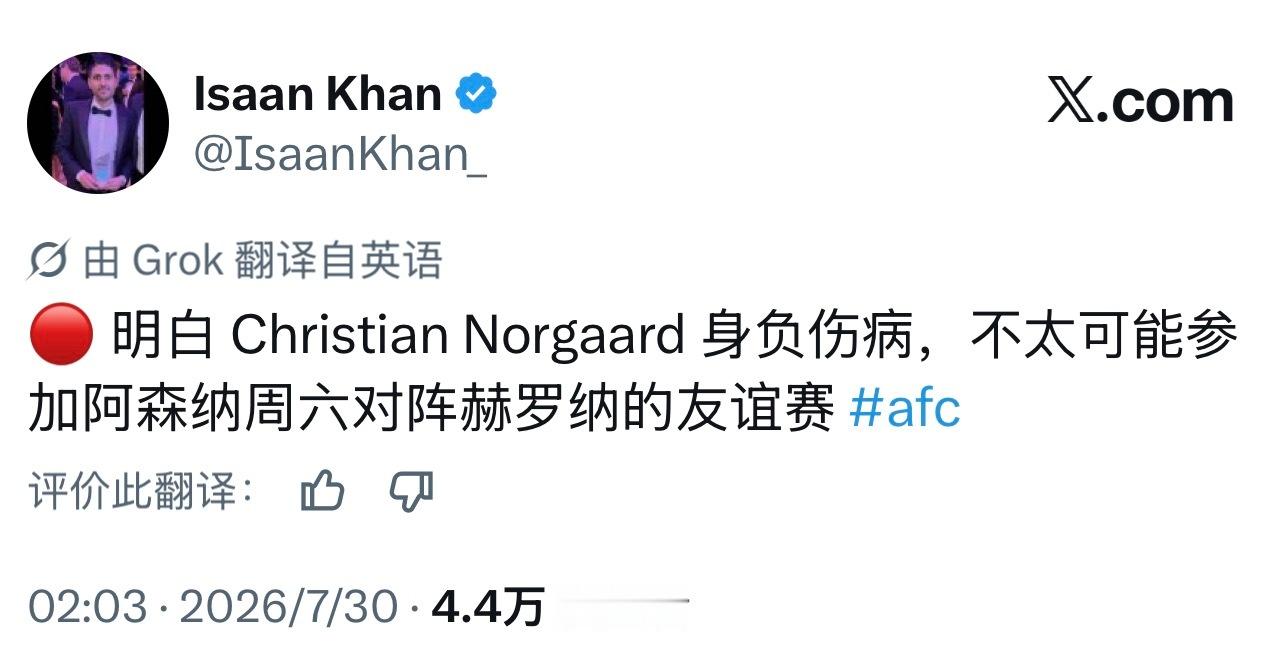 阿森纳 本来想着季前赛可以看看内尔高的表现，结果