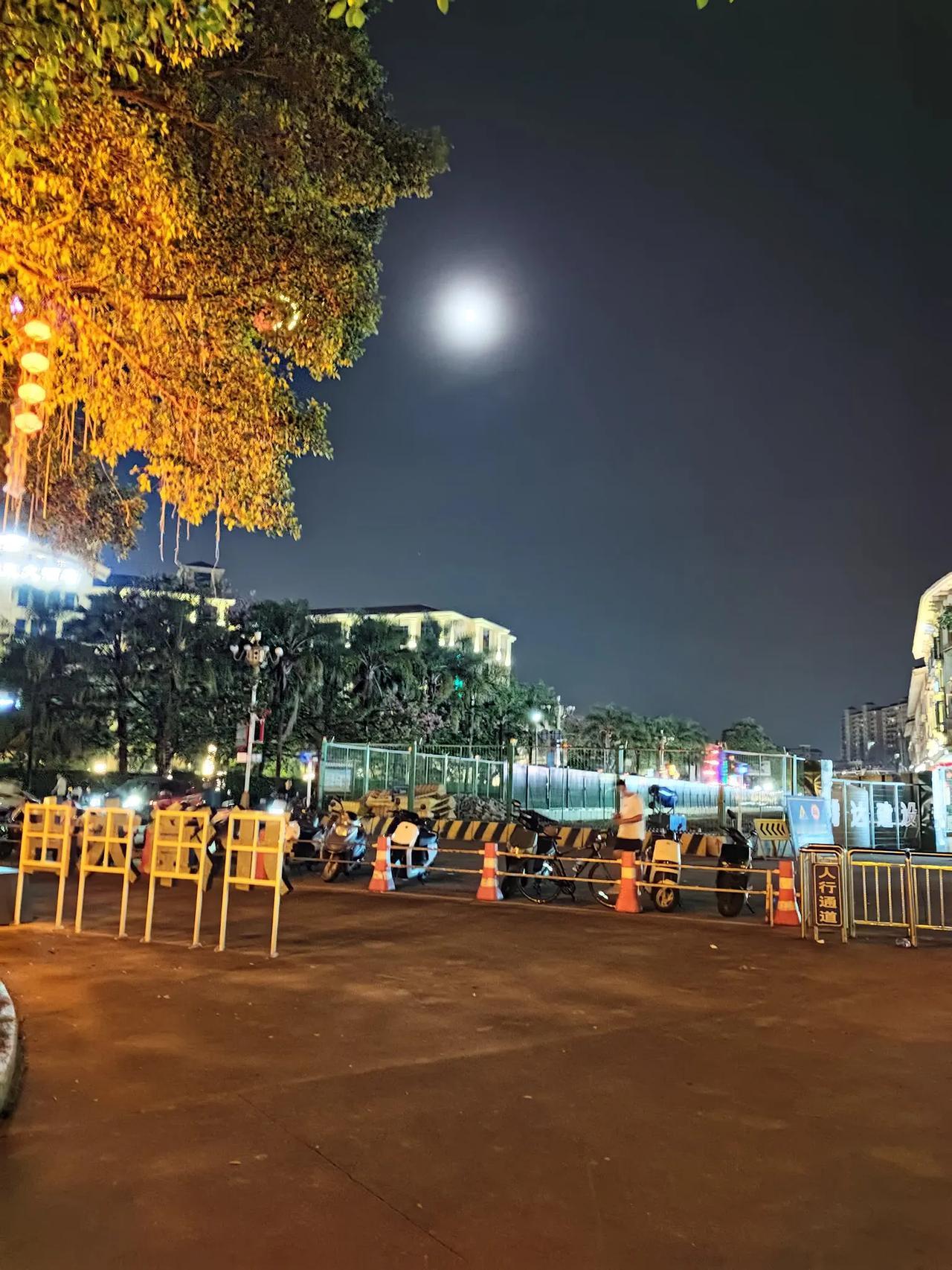 夜色撩人将军山，
灯光璀璨倒影闪，
歌声嘹亮传湖畔，
楼阁亭台耀斑斓。