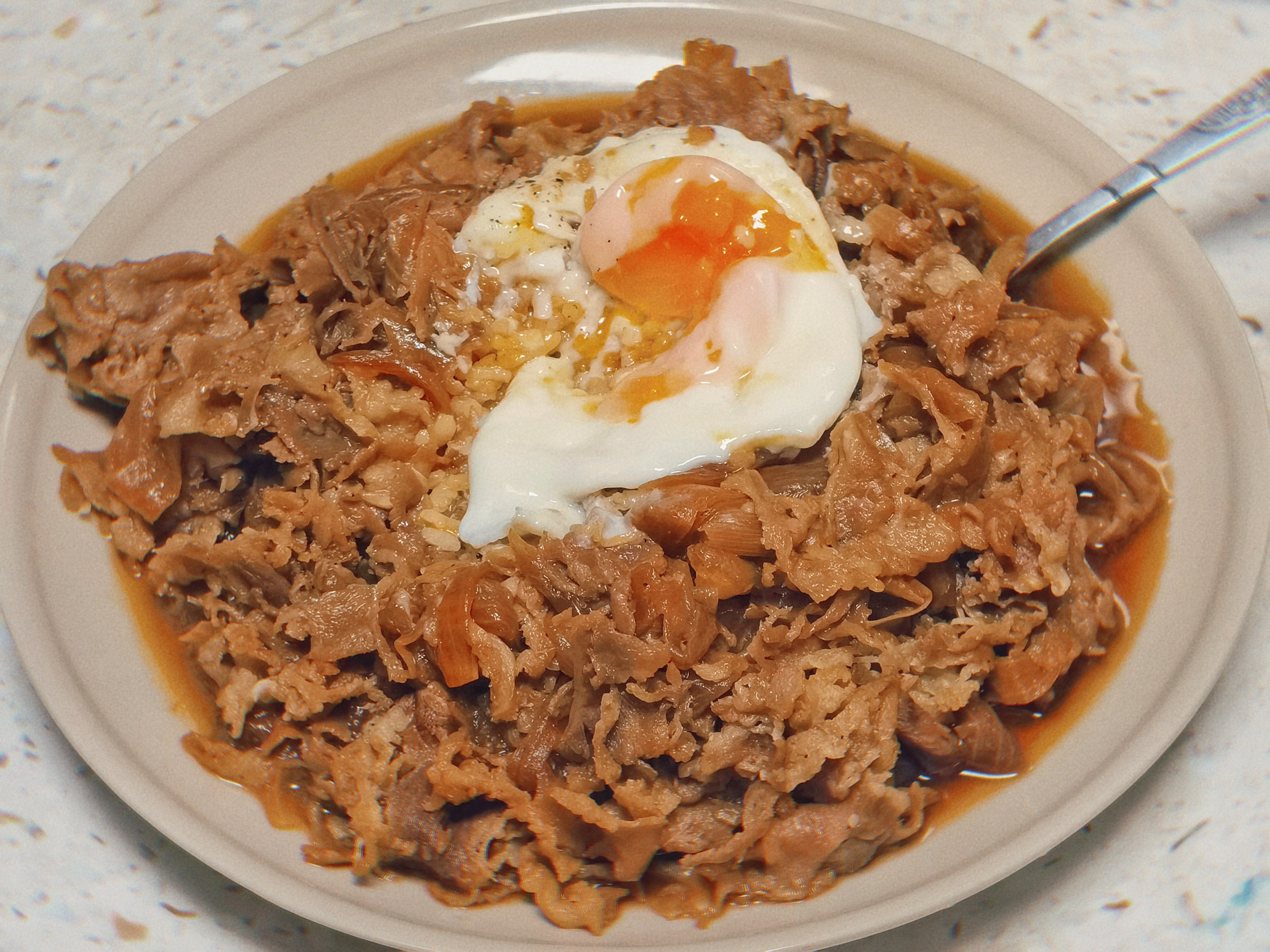 做出了口感极致完美的日式肥牛饭，美美拍完照端回房……路过客厅手一抖整盘打翻……我