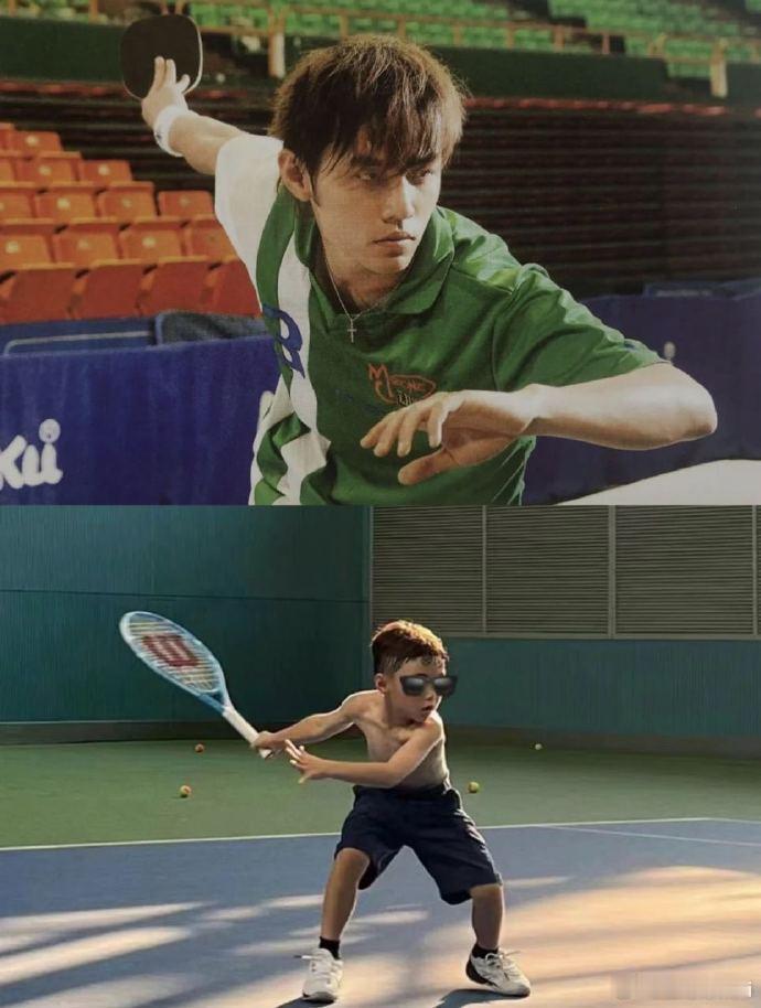 #周杰伦昆凌儿子打网球照# 近日，昆凌在社交平台晒出了7岁儿子Romeo打网球的