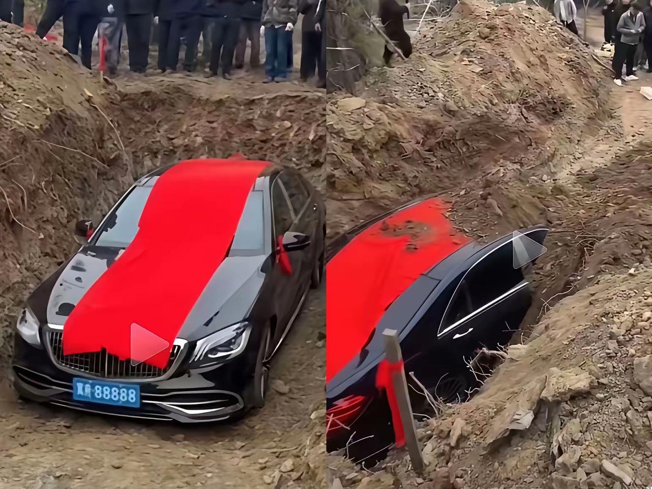 活久见！辽宁辽阳有人竟把百万奔驰豪车直接埋进墓地陪葬，官方已定性为封建迷信、违法