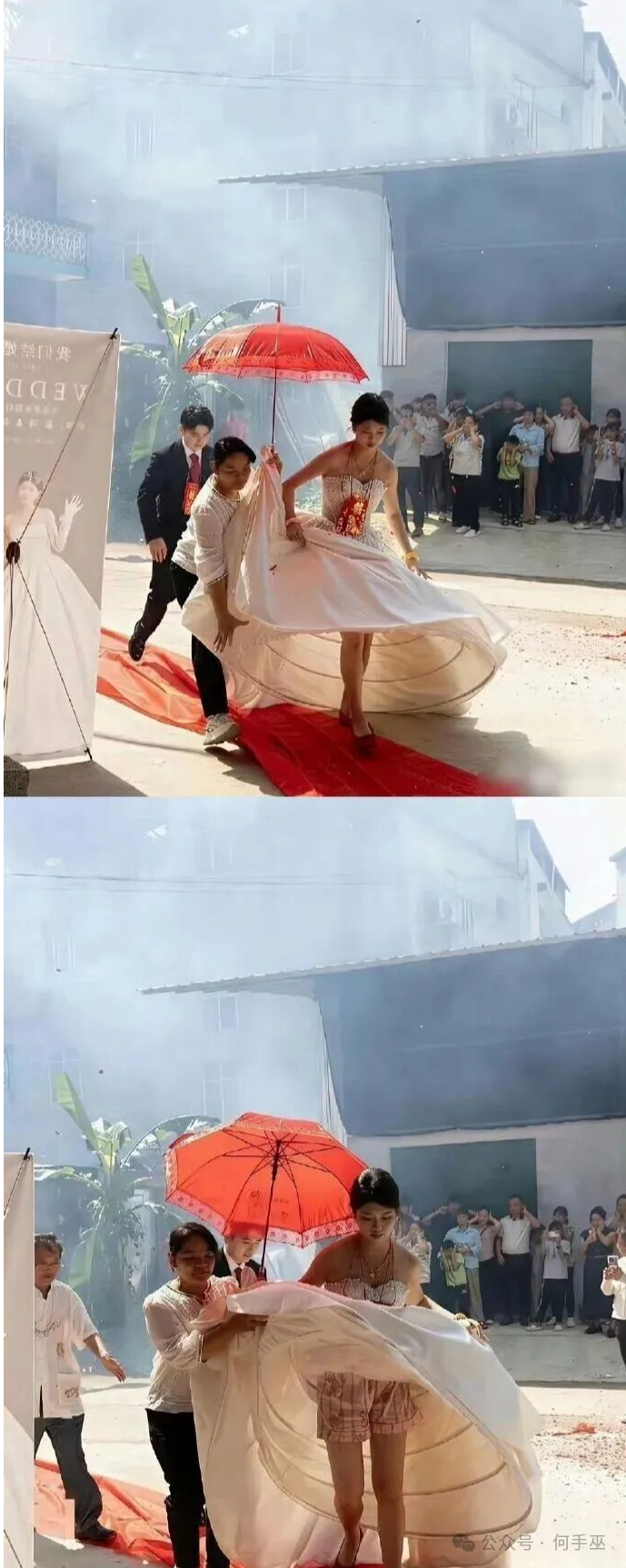 新娘遇到这一幕，也是无语了，让你拉裙子，没让你直接掀 。 