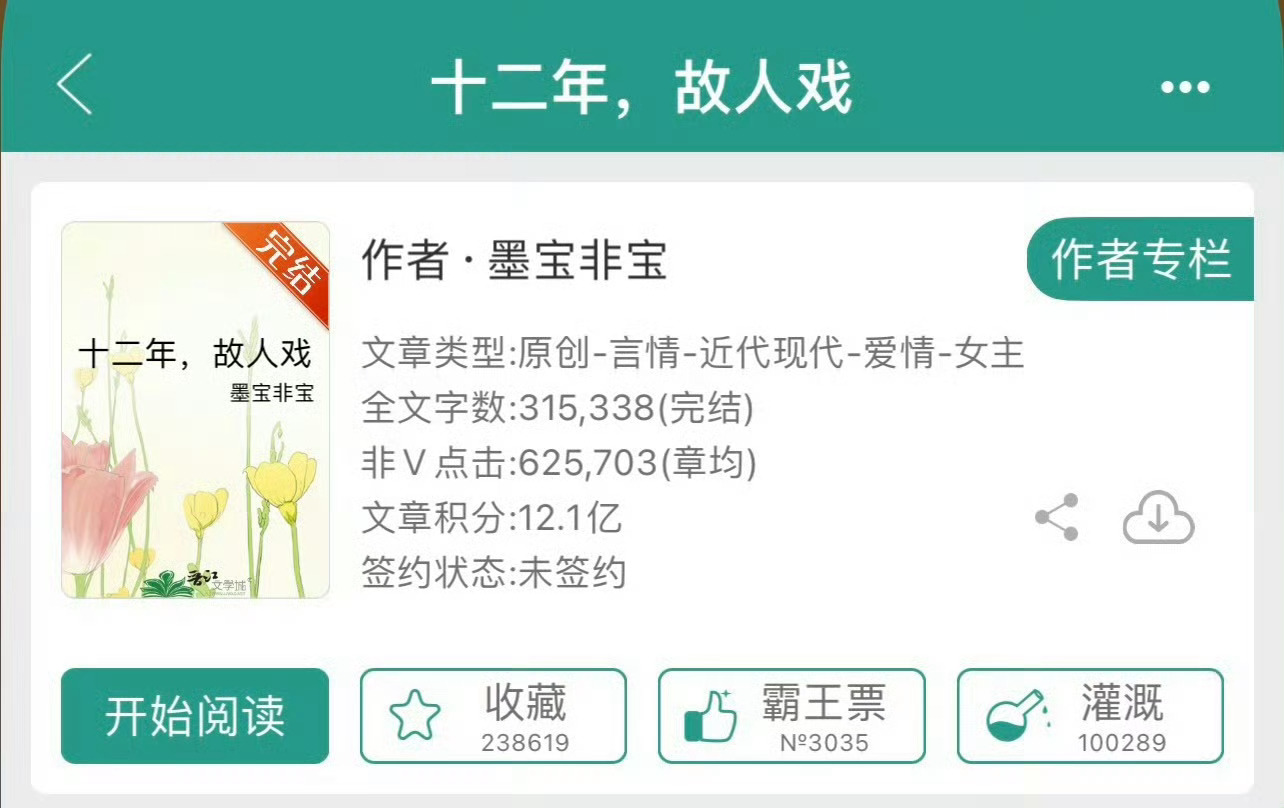 小说推荐：《十二年，故人戏》 作者:墨宝非宝简评；家道中落千金vs温柔深情公子哥