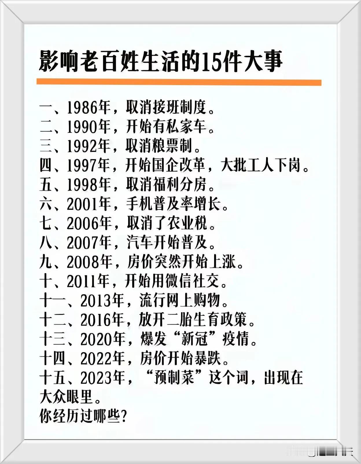 逆天了！体会太深了！影响老百姓生活的15件大事！你到底经历了几件？
影响老百姓生