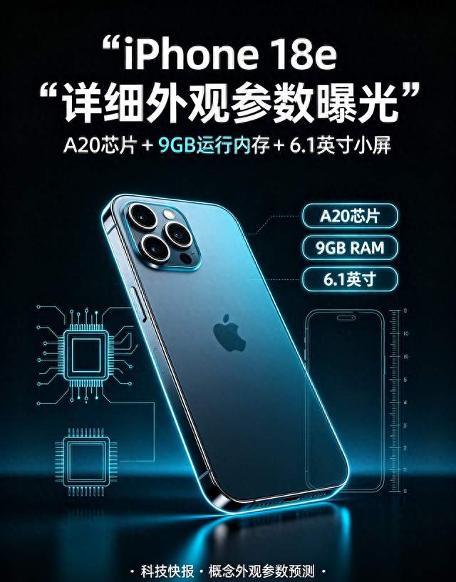iPhone 18e详细外观参数曝光：A20芯片+9GB运行内存+6.1英寸小屏。