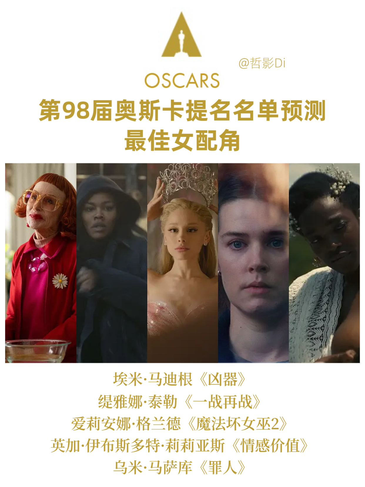 第98届奥斯卡提名北京时间明晚发布，按照惯例预测一下明天发布的其中9个奖项的提名