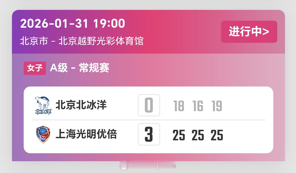 2025-2026赛季中国女子排球超级联赛第13轮，北京女排0比3上海女排（18
