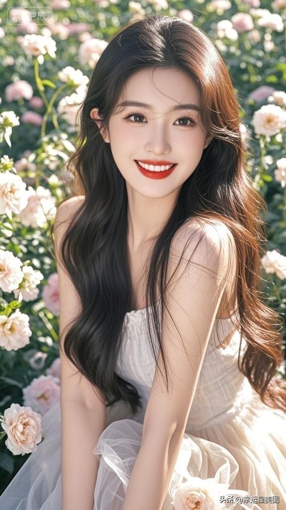 梦幻花园中的甜美少女，绽放如花般笑容