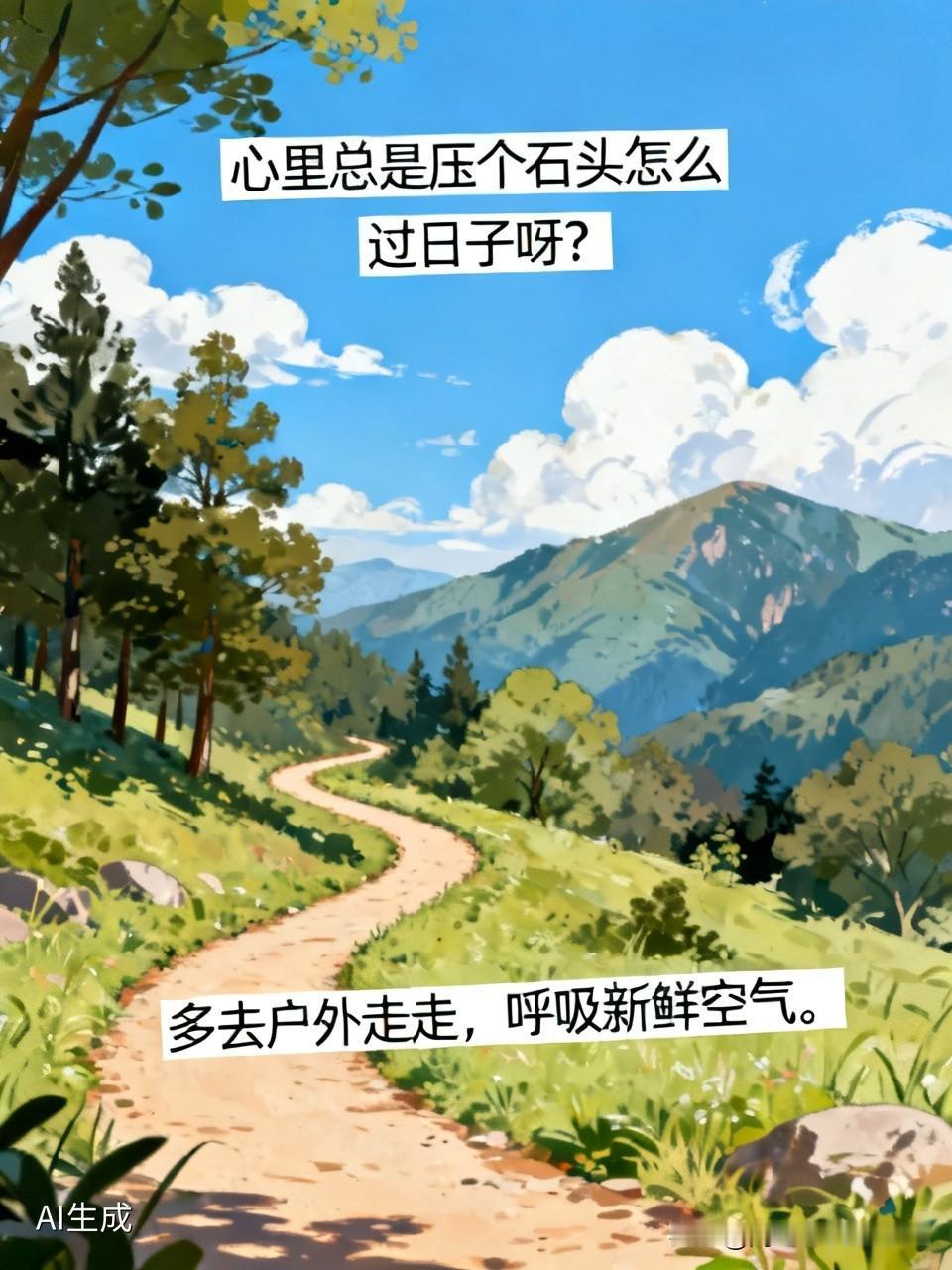 心里总是压个石头怎么过日子呀?多去户外走走，呼吸新鲜空气。[彩虹][加一][给力
