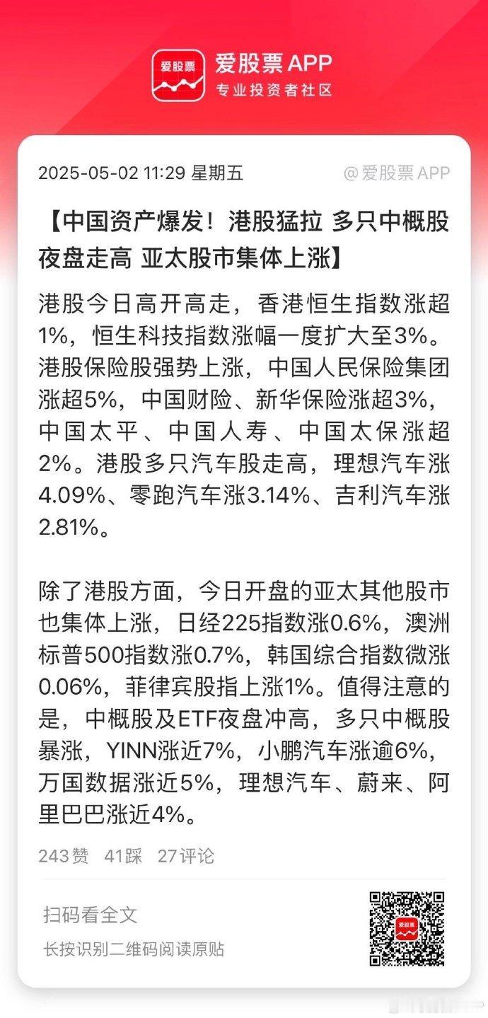 每次A股休市放假，其它股市就玩逼空。昨晚美股大涨，今天港股大涨，A50大涨，人民