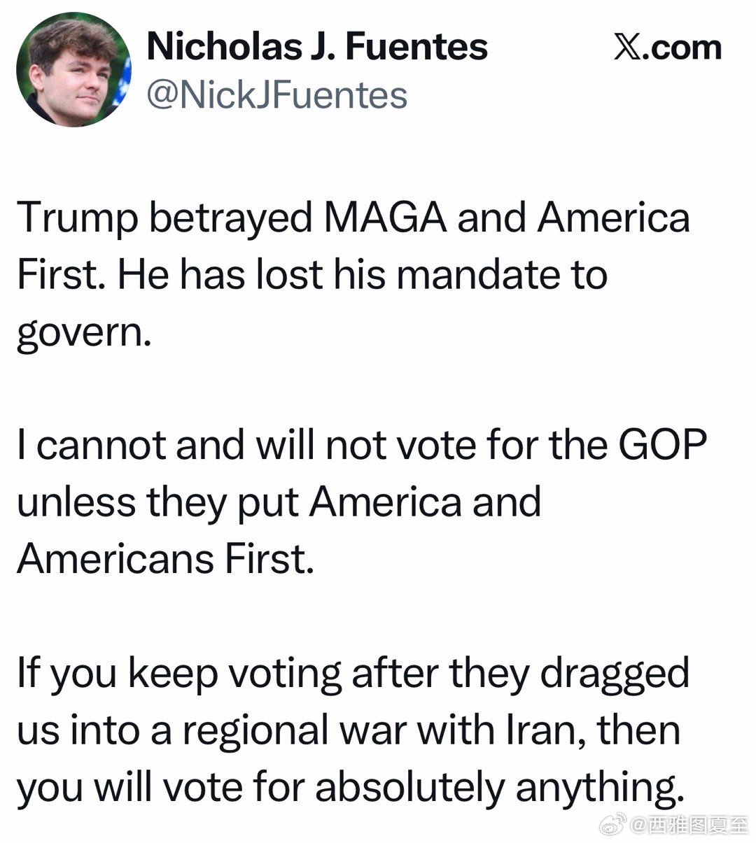 美国左翼、右翼，都极力反对在伊朗的军事行动左翼领袖Sanders：这场战争不合法