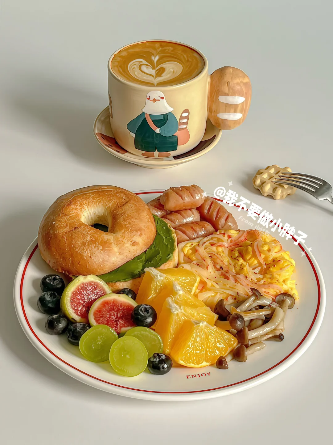 Brunch｜抹茶奶酱贝果🥯蟹柳滑蛋🍳橘皮拿铁