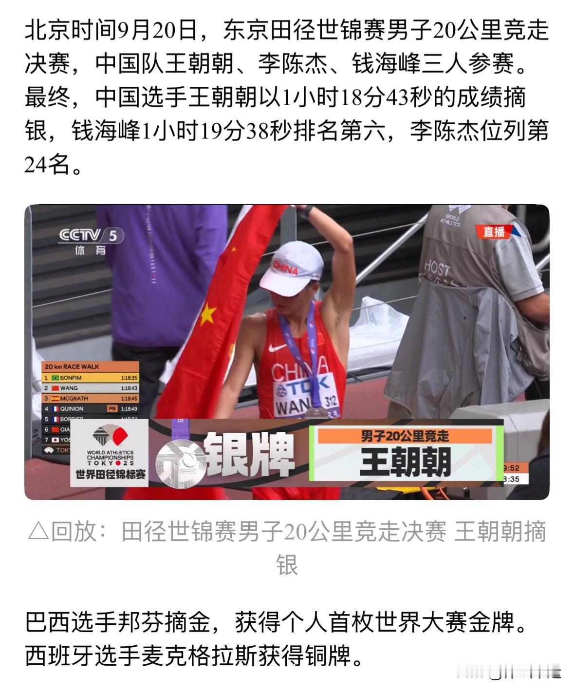 [呲牙][捂脸][捂脸][捂脸]西方不亮东方亮·中国田径男子20公里竞走王朝朝夺