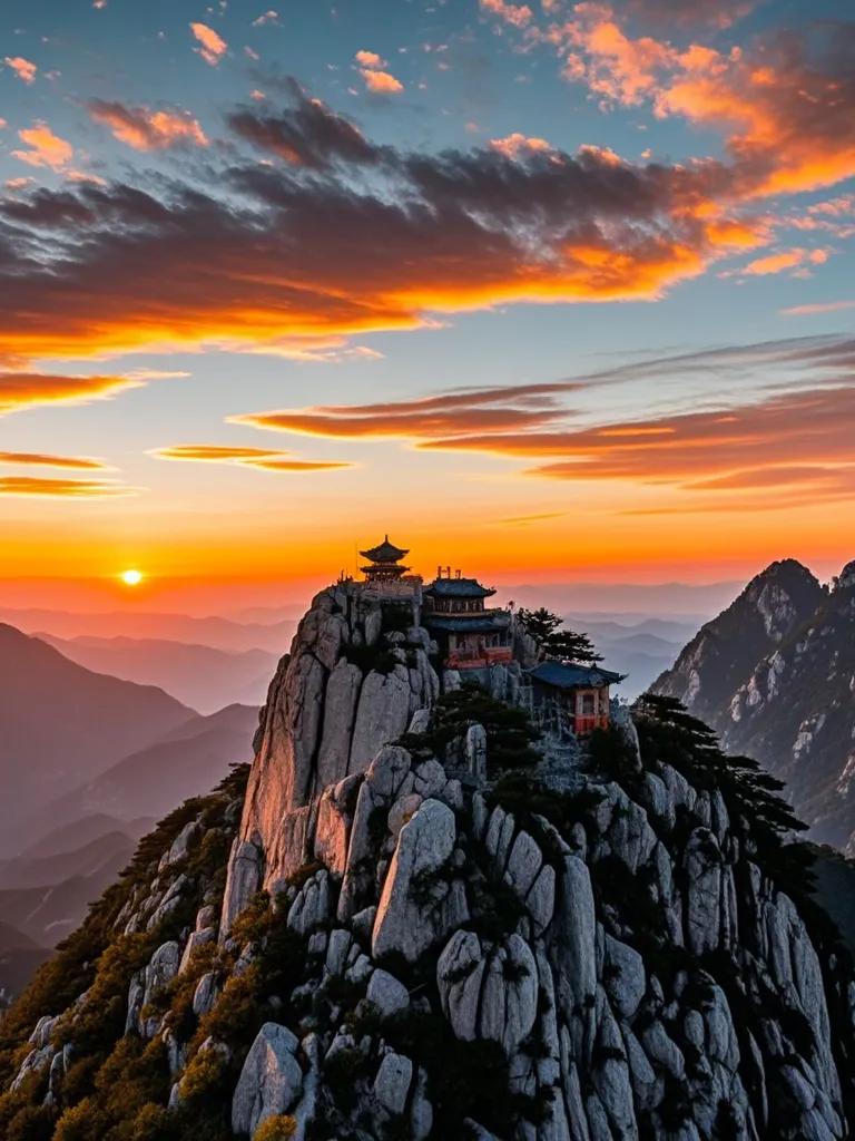 泰山玉皇顶的夕阳是一首无声的歌，余晖是跳动的音符，在天空与山峦构成的乐谱上，演奏