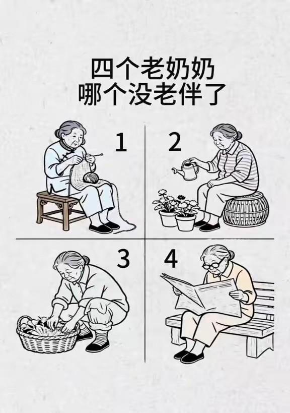 看图，猜猜哪位老奶奶没老伴？

这题有点东西，眼神不好的估计得抓瞎。有伴的眼神里