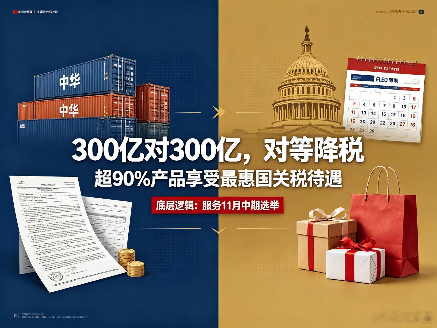 中美「300亿对300亿」对等降税框架公布，超90%产品将享受最惠国关税待遇，将