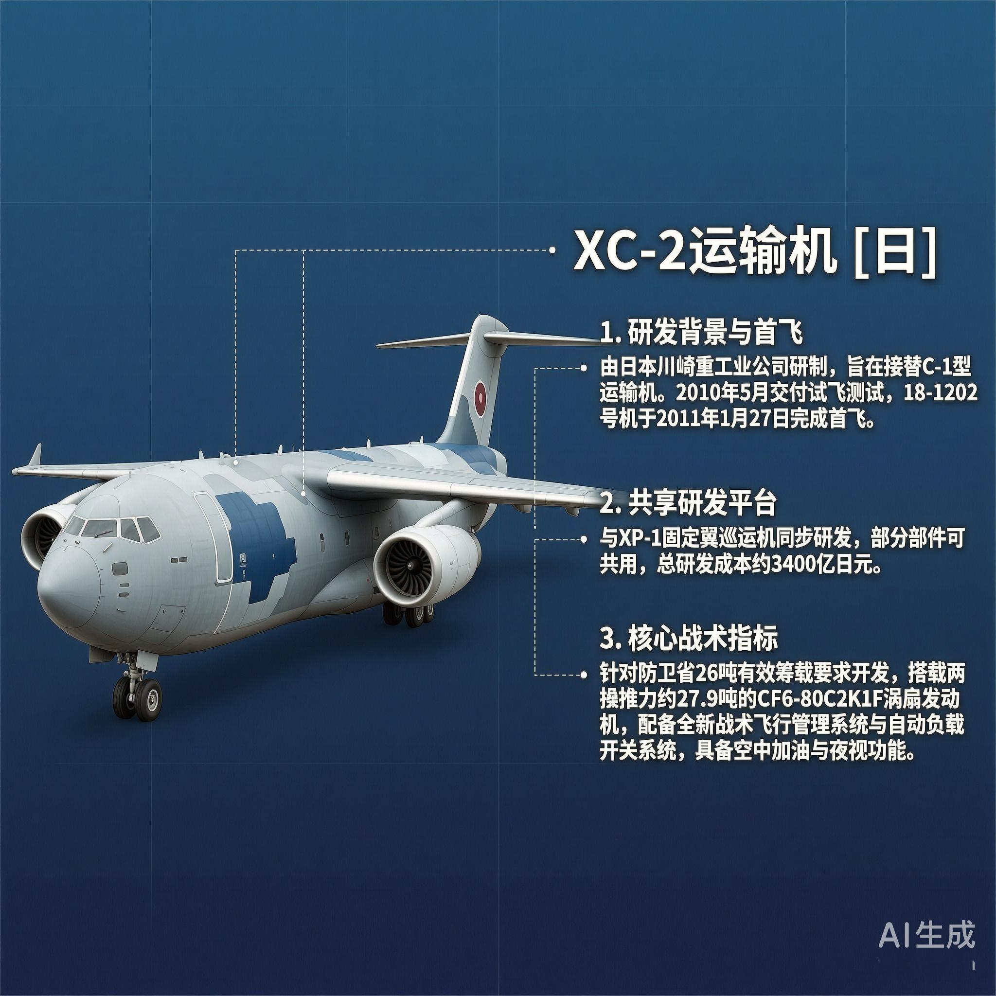 军事ai新视野 XC-2运输机［日］机长：43.9米翼展：44.4米机高：14.