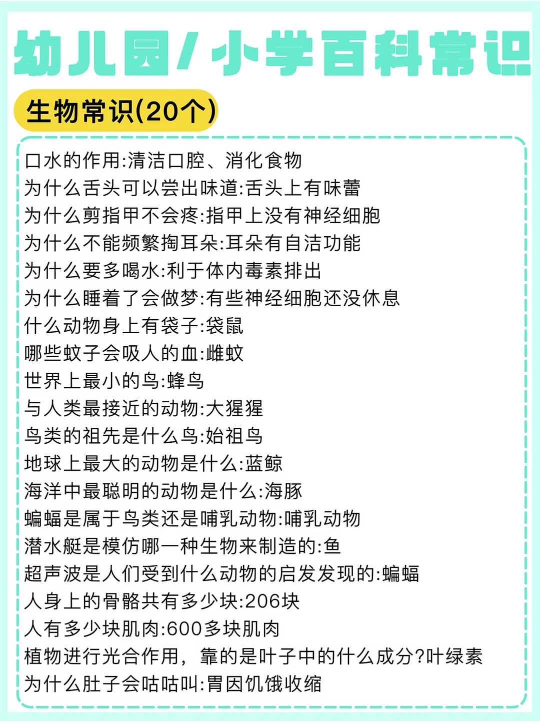 幼儿园/小学百科常识